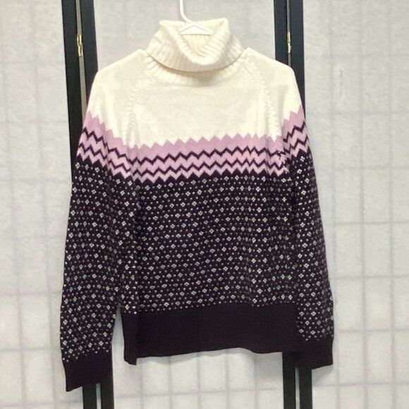 Envision Ave Long Raglan Sleeve Knit Turtleneck Ski Sweater Plum White Pink XL - Picture 1 of 11
